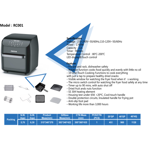 Smart 1700W 12L Digital Air Fryer for Commercial and Home Use